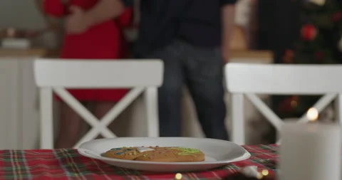 Beautiful table setting with decor elements for the Christmas holidays 스톡 동영상 145415250