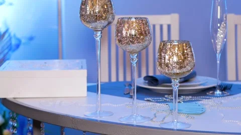 Beautiful table setting for an exquisite wedding festive table. Stock Footage 127620993