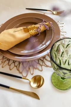 Beautiful table setting for a festive dinner Stock Photos