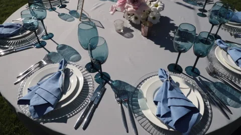 Beautiful table setting in nature Stock Footage 145495756