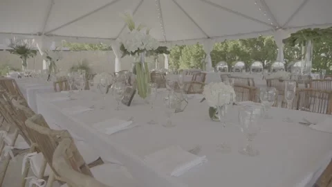 Beautiful table setting with white roses with greenery Stock Footage 176916359