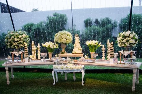 Beautiful table of sweets at a wedding Stock Photos