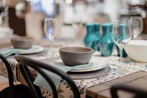 Beautiful table top setting for winter gatherings Stock Photos