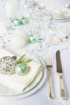 Beautiful tableware on Christmas table Stock Photos