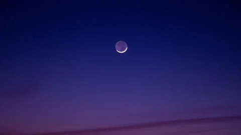 Beautiful targeting timelapse of the crescent moon in sunset, Tenerife Stock Footage 154510164