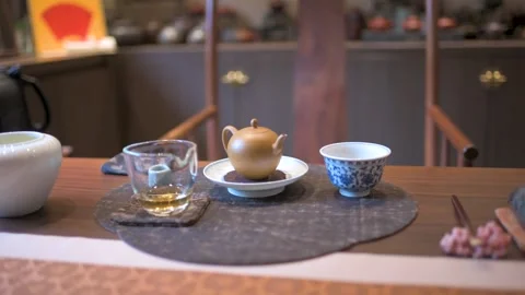 Beautiful Tea Setup With Elegant Teapot And Glassware On Table Stock Footage 326031312