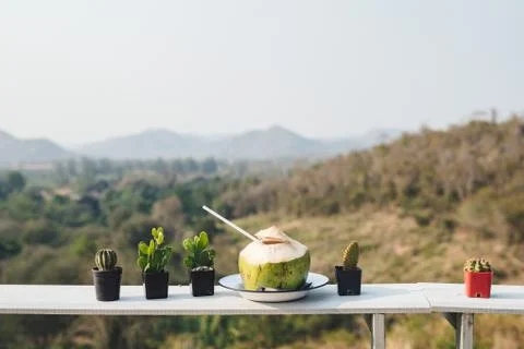 Beautiful terrace lounge with mountain view Stock Photos