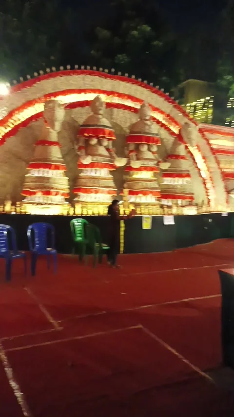 Beautiful Terracotta Theme Durga Puja Pandal in Howrah Stock Footage 336771584
