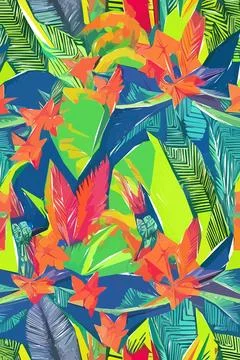Beautiful textile pattern with bird, flowers and leaves. Floral plant patte.. Stock Illustration