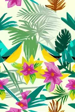 Beautiful textile pattern with bird, flowers and leaves. Floral plant patte.. Stock Illustration