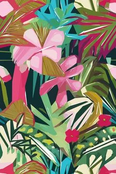 Beautiful textile pattern with bird, flowers and leaves. Floral plant patte.. Stock Illustration