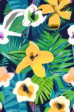 Beautiful textile pattern with bird, flowers and leaves. Floral plant patte.. Stock Illustration