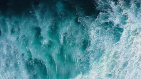 Beautiful texture of big power dark ocean waves with white wash. Aerial top view Stock Footage 170119789