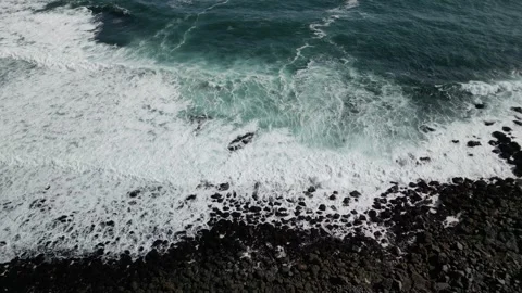 Beautiful texture of big power dark ocean waves with white wash. Aerial footage. Stock Footage 256213953