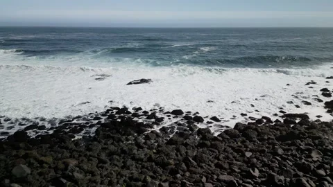 Beautiful texture of big power dark ocean waves with white wash. Aerial footage. Stock Footage 256214082