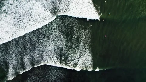 Beautiful texture of big power dark ocean waves with white wash. Aerial top view Stock Footage 261013086