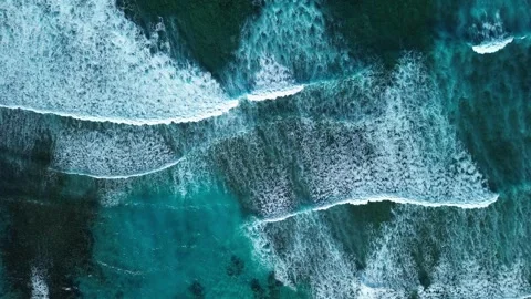 Beautiful texture of big power dark ocean waves with white wash. Aerial top view Stock Footage 268031971