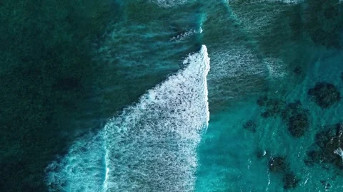 Beautiful texture of big power dark ocean waves with white wash. Aerial top view Stock Footage 268032113