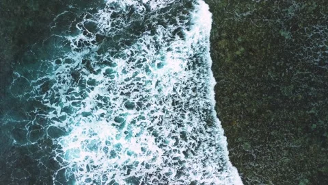 Beautiful texture of big power dark ocean waves with white wash. Aerial top view Video stock 276517682