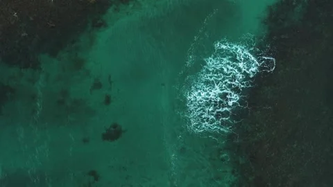 Beautiful texture of big power dark ocean waves with white wash. Aerial top view Stock Footage 276867605