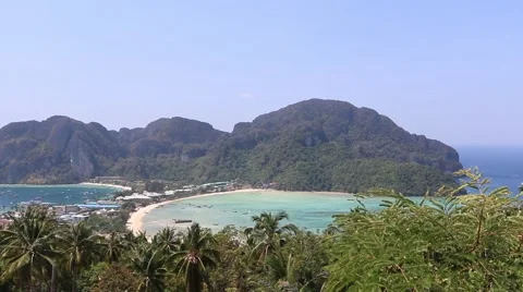 Beautiful Thai beach at Phi Phi Island. View from View Point at Phi Phi island. Video stock 60953312