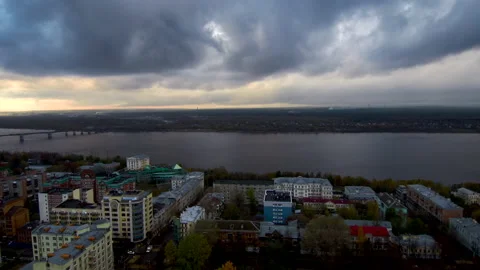 Beautiful thick clouds over the city of Perm in rainy weather. Stock Footage 131760319