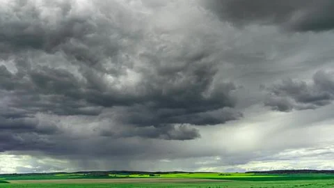 A beautiful thundercloud with rain hovered over a field of wheat. A terrible  Foto stock