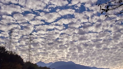Beautiful time lapse on the background of power lines 動画素材 142544805