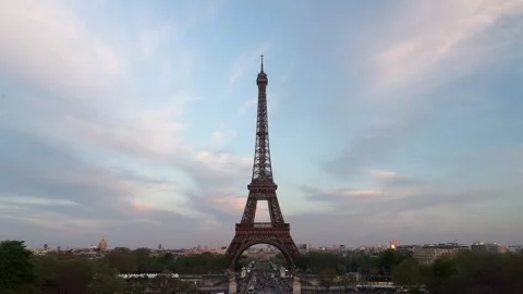 Beautiful Time Lapse of the Eiffel Tower, Paris, during sunset Stock Footage 312872880