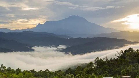 Beautiful time-lapse of moving motion foggy during sunrise  Stock Footage 100324450
