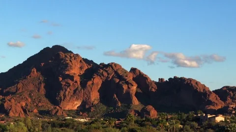 Beautiful time lapse or cloud shadows rolling over Camelback Mountain Stock Footage 73011780
