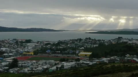 Beautiful time lapse over small town of Ancud on Chiloe island, Chile Stock Footage 12454021