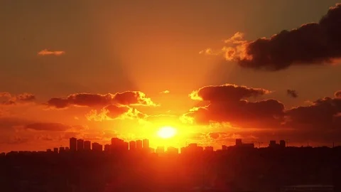 Beautiful time lapse red sunset on the cloudy sky, Turkey Stock Footage 77424837