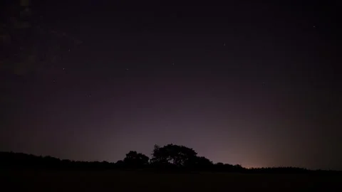 Beautiful time lapse of a starry sky moving over trees in sand dunes - zoom in Stock Footage 282340647