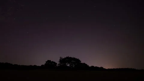Beautiful time lapse of a starry sky moving over trees in sand dunes - pan Stock Footage 282348118