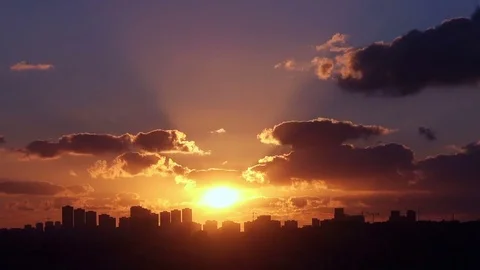 Beautiful time lapse sunset on the cloudy sky Stock Footage 77424956