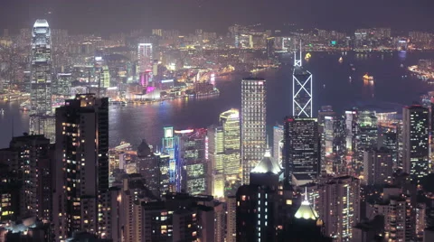 Beautiful time-lapse view of Hong Kong at night from Victoria Peak Stock Footage 63908748