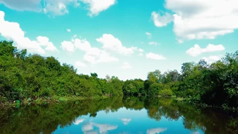 Beautiful time , view of the river and sky on a boat. Video stock 164538783