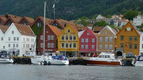 Beautiful timelap from the port in Bergen, Norway. Stock Footage