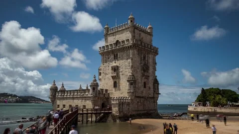 Beautiful Timelapse of Belem Tower and River Tagus, in lisbon Stock Footage 198599320