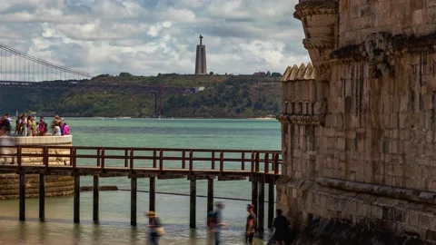 Beautiful Timelapse of Belem Tower and River Tagus, in lisbon Stock Footage 198599881