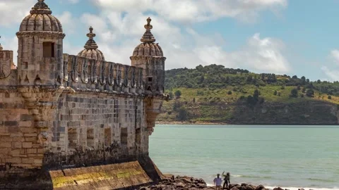 Beautiful Timelapse of Belem Tower and River Tagus, in lisbon Stock Footage 198601836