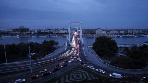 Beautiful timelapse of Budapest in nighttime illumination Stock Footage