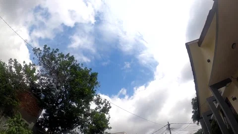 Beautiful timelapse of clouds moving over a quiet neighborhood Stock Footage 285720850
