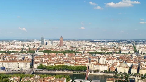 Beautiful timelapse of famous view to the Lyon city from the hill La Fourviere Stock Footage 103444548