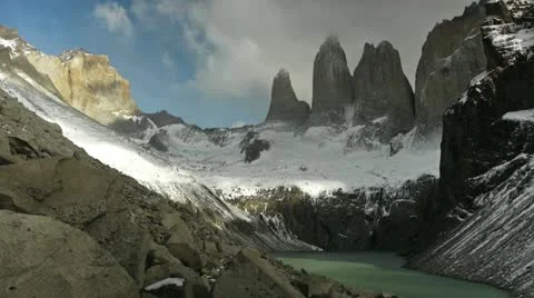 Beautiful timelapse of iconic Torres del Paine national park in southern Chile Stock Footage 12469448