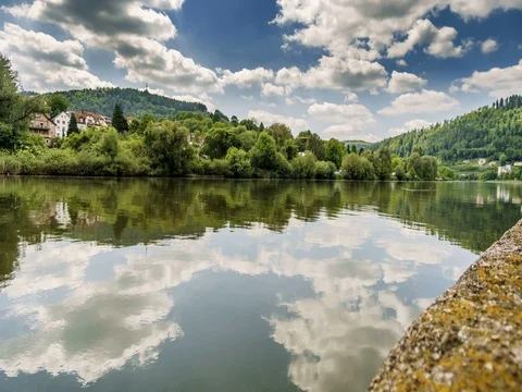 Beautiful timelapse of the neckar, Eberbach, Germany Stock Footage 75989020