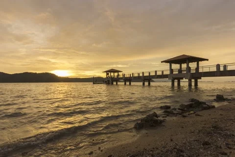 A beautiful timelapse slow motion wave at Jetty Pulau Aman Stock Footage 160729272