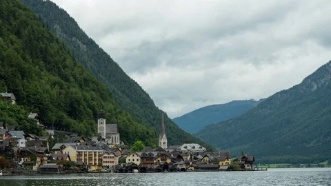 Beautiful timelapse video of the amazing Hallstatt village and Lake Hallstatt Stock Footage