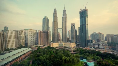 Beautiful timelapse video with cloudscape view of the Petronas Twin Towers and Stock Footage 85408585